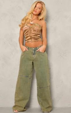 Brown Shell Detail Printed Mesh Halter Neck Crop Top