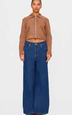 Brown Shoulder Pad Detail Faux Suede Jacket