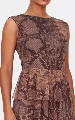 Brown Snake Print Mesh Rara Skort Romper