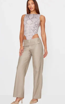 Brown Snake Print Soft Jersey Open Back Bodysuit