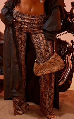 Brown Snake Pu Asymmetric Shoulder Bag