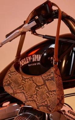 Brown Snake Pu Asymmetric Shoulder Bag