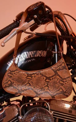 Brown Snake Pu Asymmetric Shoulder Bag