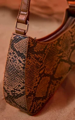 Brown Snake Pu Asymmetric Shoulder Bag