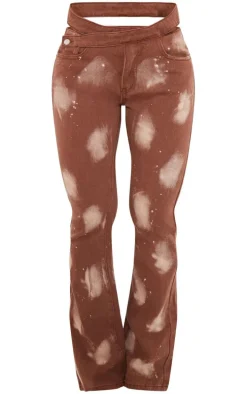 Brown Splatter Cut Out Waistband Flared Jeans