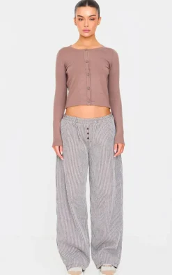 Brown Stripe Soft Woven Boxer Waistband Straight Leg Pants