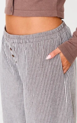 Brown Stripe Soft Woven Boxer Waistband Straight Leg Pants