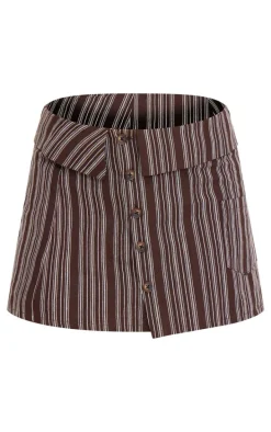 Brown Striped Shirt Detail Woven Mini Skirt