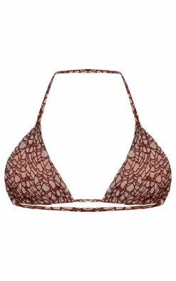 Brown Textured Detail Triangle Bikini Top