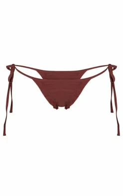 Brown Tie Side Ruched Bikini Bottoms