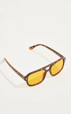Brown Tort Frame Orange Smoke Lens Aviator Sunglasses