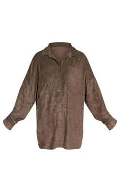 Brown Toweling Oversized Shirt