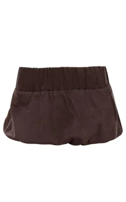 Brown Twill Low Rise Puffball Mini Skirt