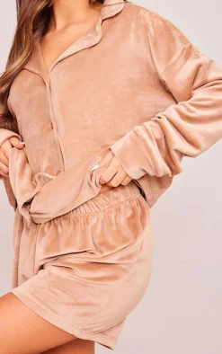 Brown Velour Button Up Pajama Shirt