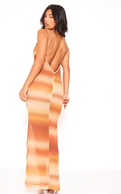 Brown Watercolour Print Strappy Backless Maxi Dress