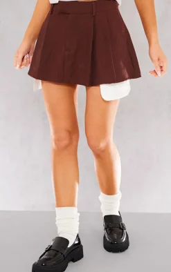 Brown Woven Tailored Skater Skirt