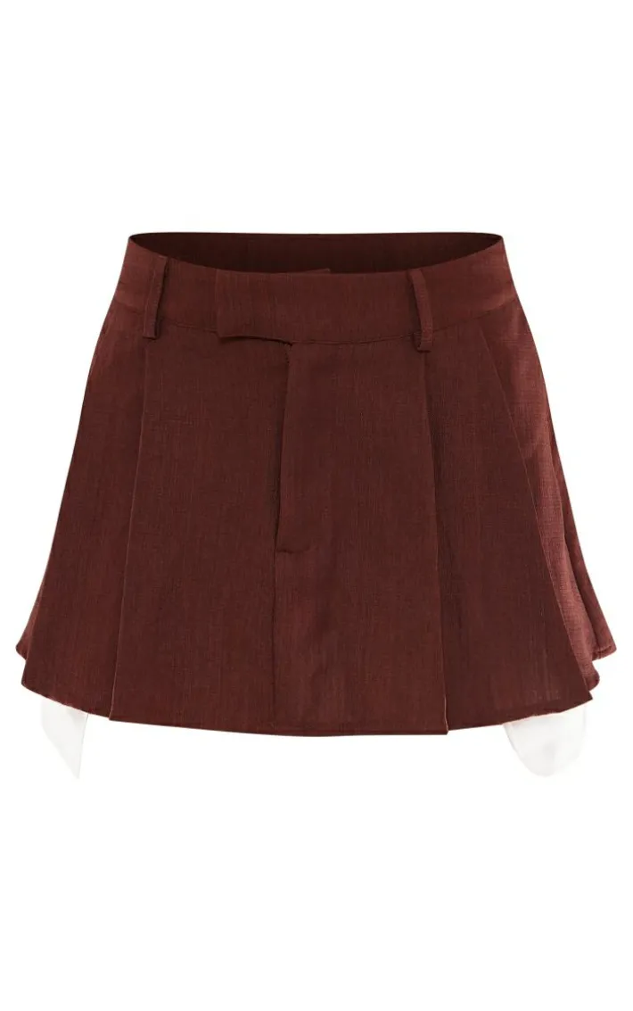 Brown Woven Tailored Skater Skirt