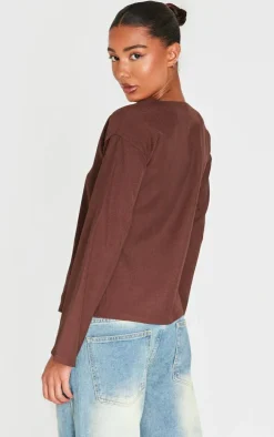 Brown Woven Tie Front Flared Sleeve Shirt