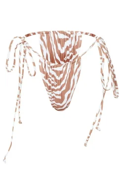 Brown Zebra Print Adjustable String Tie Bikini Bottoms