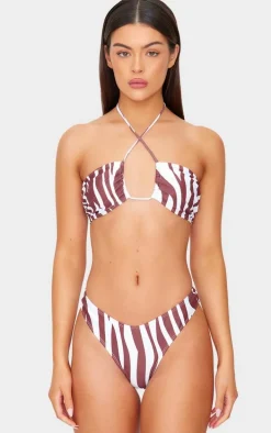Brown Zebra Print Halter Tie Bikini Top