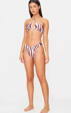 Brown Zebra Print Halter Tie Bikini Top