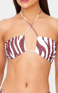 Brown Zebra Print Halter Tie Bikini Top