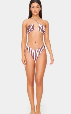 Brown Zebra Print High Leg Cheeky Bikini Bottoms