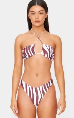 Brown Zebra Print High Leg Cheeky Bikini Bottoms