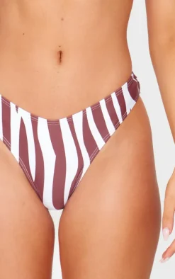 Brown Zebra Print High Leg Cheeky Bikini Bottoms