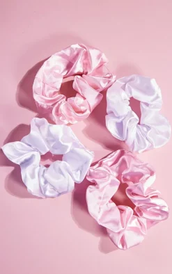 Brushworks Pink & White Satin Scrunchies 4 Pack