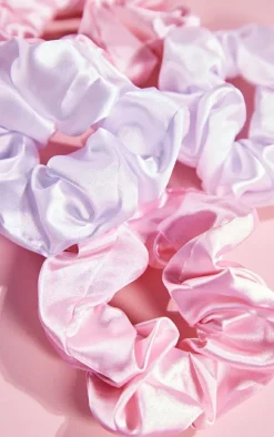 Brushworks Pink & White Satin Scrunchies 4 Pack