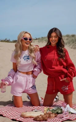 Bubblegum Pink Chill Club Puff Print Drawstring Sweat Shorts