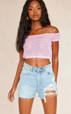 Bubblegum Pink Open Soft Knit Off The Shoulder Top