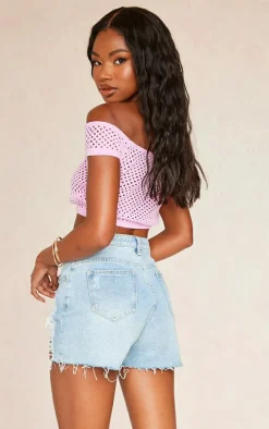 Bubblegum Pink Open Soft Knit Off The Shoulder Top