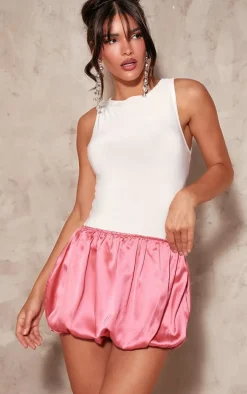 Bubblegum Pink Satin Micro Mini Puffball Skirt