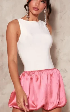 Bubblegum Pink Satin Micro Mini Puffball Skirt