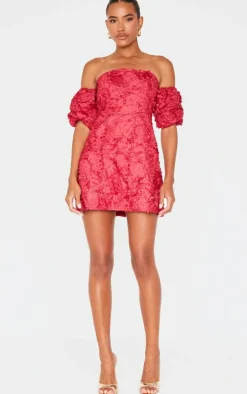 Burgundy Abstract Textured A Line Shift Dress