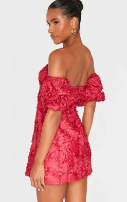 Burgundy Abstract Textured A Line Shift Dress