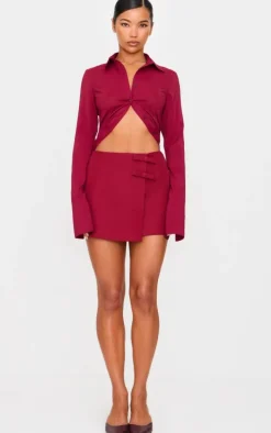 Burgundy Bow Detail Wrap over Skort