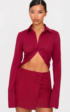 Burgundy Bow Detail Wrap over Skort