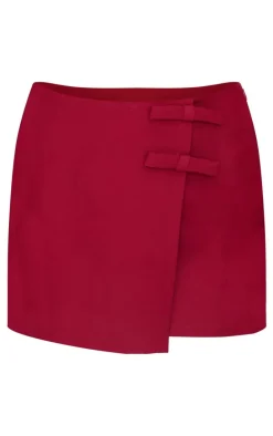 Burgundy Bow Detail Wrap over Skort