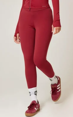 Burgundy Brushed Sculpt Ruched Bum High Waist Sport Leggings