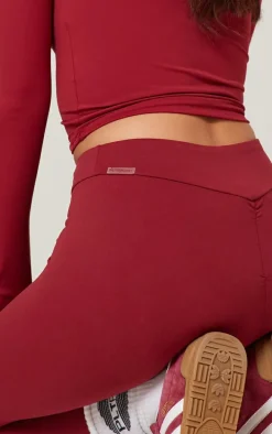 Burgundy Brushed Sculpt Ruched Bum High Waist Sport Leggings
