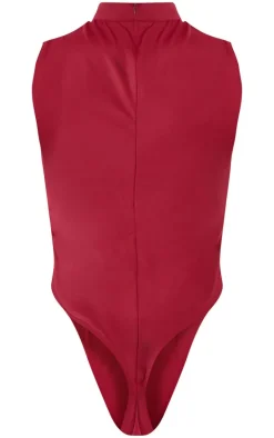 Burgundy Chain Detail Cut Out High Leg Swimsuit