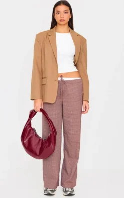 Burgundy Check Print Boxer Waistband Detail Straight Leg Pants