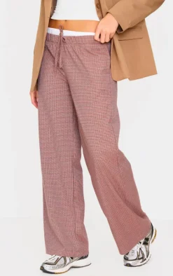 Burgundy Check Print Boxer Waistband Detail Straight Leg Pants