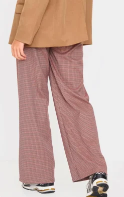 Burgundy Check Print Boxer Waistband Detail Straight Leg Pants