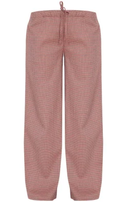 Burgundy Check Print Boxer Waistband Detail Straight Leg Pants