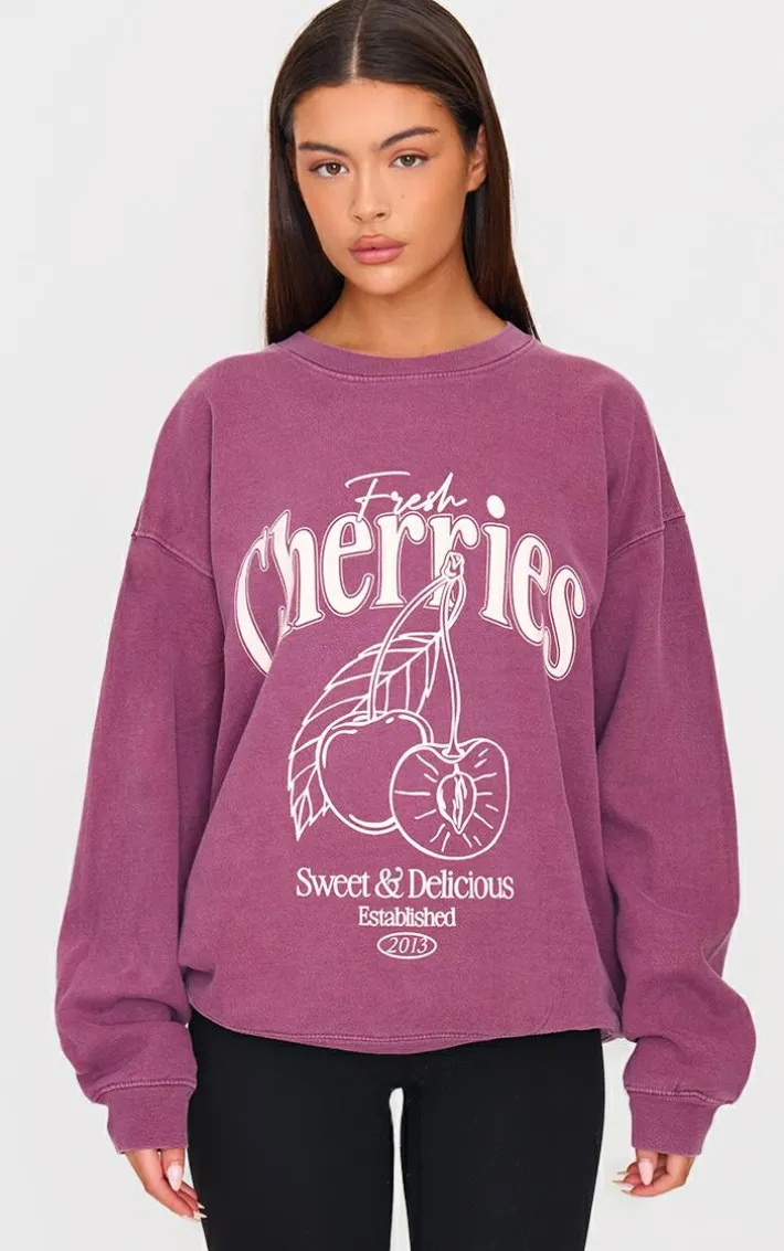 Burgundy Cherry Printed Sweatshirt