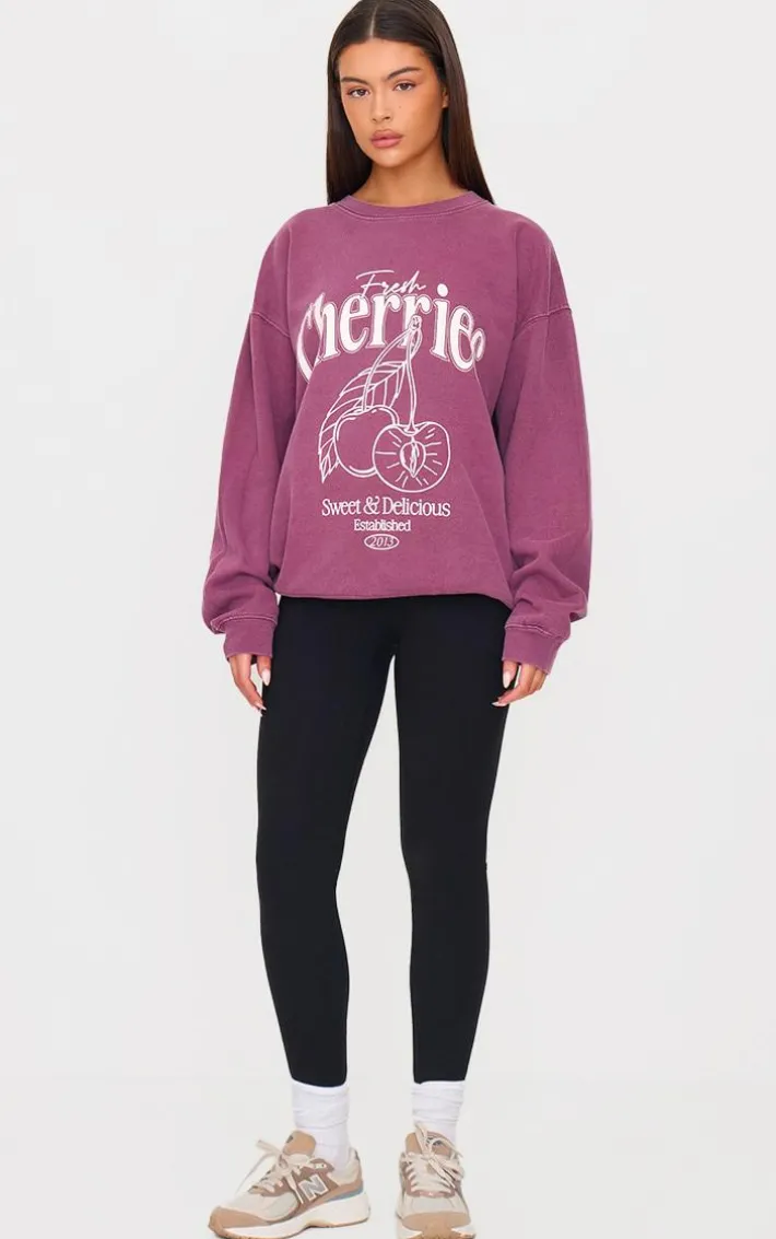 Burgundy Cherry Printed Sweatshirt